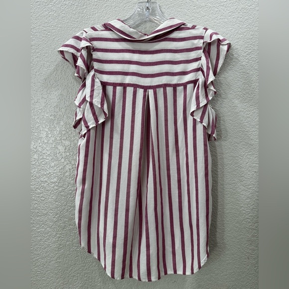 Anthropologie Maeve Fairhope Striped Button Down Ruffle Sleeve Blouse Top - Picture 5 of 6